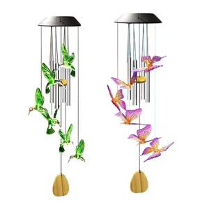 Colorful Solar Power Wind Chime Light Butterfly Bird Waterproof Outdoor Windchime Solar Light for Garden Outdoor