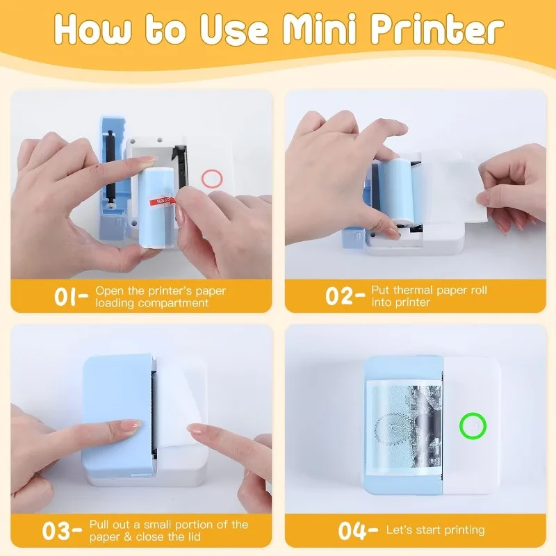 Mini Printer Paper,Thermal Pocket Printer Rolls,57X25mm Inkless Self-Adhesive Printable Sticker for Portable Thermal Printers