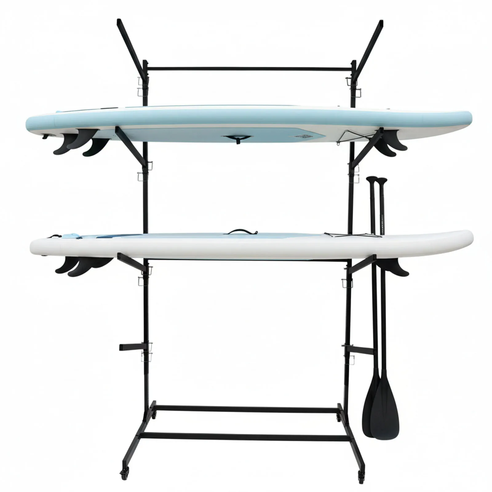 4-Tier Kayaks Storage Rack Rust-Proof Steel Frame Surfboard Storage Rack W/Swappable Wheels & Feet for Garage Dock Seaside Use
