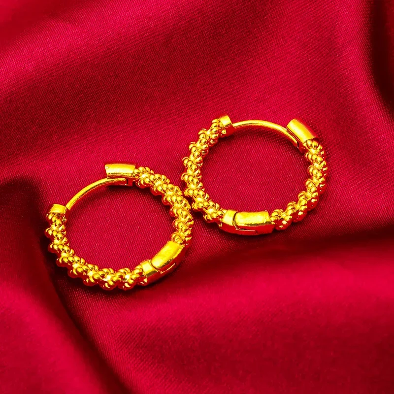 

Pure Dubai 24k Fried Dough Twist Earrings for Women Girlfriend Wedding Birthday Gift 999 Gold Earrings Fine Jewelry Gifts