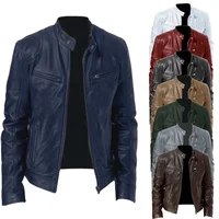 Fall Hot Sale Of The Season Men's Business PU Leather Jacket Slim Fit Zipper Stand Collar Trendy Fake Leather Coat And Mixed Lea