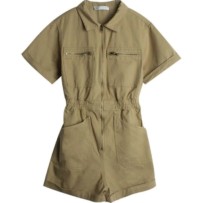 Topshop utility pocket casual jumpsuit in khaki