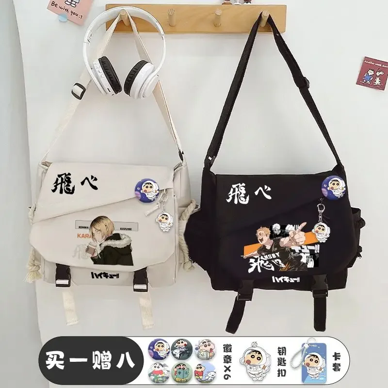

Anime Haikyuu!! Cosplay Shoyo Hinata Tobio Kageyama Tadashi Yamaguchi Nylon Cloth Cartoon Bag Campus Student Messenger Bag Gifts