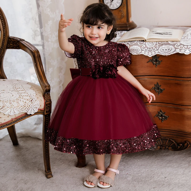 Tanio 2022 luksusowa sukienka do chrztu dla dzieci cekinowe kostiumy sklep
