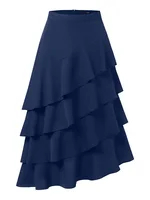 VONDA Plus Size Women Party Skirt 2024 Street High Waist Fashion Multi Layered Ruffled Hem Long Maxi Skirts Elegant Swing Bottom - Image 4