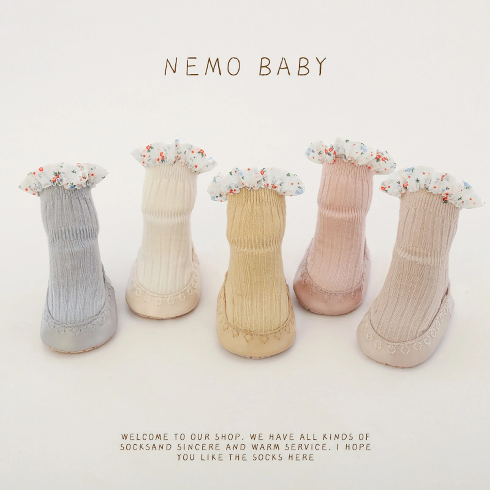 

Toddler Baby Girls Socks Shoes Cute Flower Lace Patchwork Non-slip Slippers Soft Lightweight Floor Socks