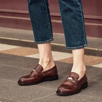 BeauToday Penny Loafers Women Genuine Calfskin Slip On Round Toe Square Heel Shallow Casual Spring Outdoor Ladies Shoes 26084 - Image 2