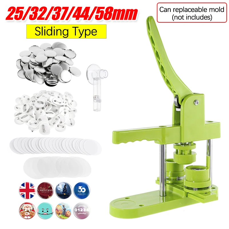 

DIY 25/32/37/44/58MM Badge Pin Button Maker Machine with 200pcs Making Parts Circle Cutter Brooches Press Making Tool