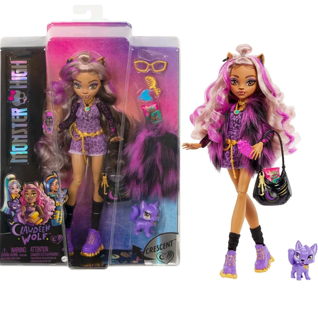 Monster High Clawdeen Wolf Fashion Doll with Purple Streaked Hair,  Signature Look, Accessories & Pet Dog Medium