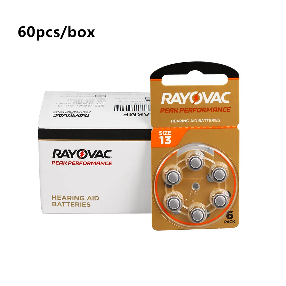 60pcs/Box Rayovac Peak Hearing Aid Batteries A13 13A 13 P13 PR48 Zinc Air Battery hearing aid batteries,hearing aids accessory