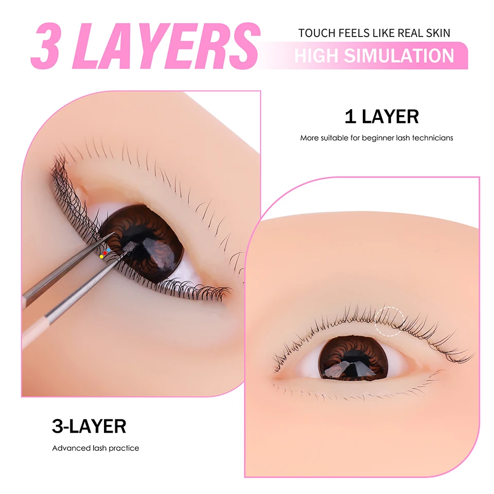 3D 속눈썹 눈 모형 실리콘 마네킹 눈 연습용 메이크업 액세서리 눈썹 문신 속눈썹 연장 접목 훈련 도구