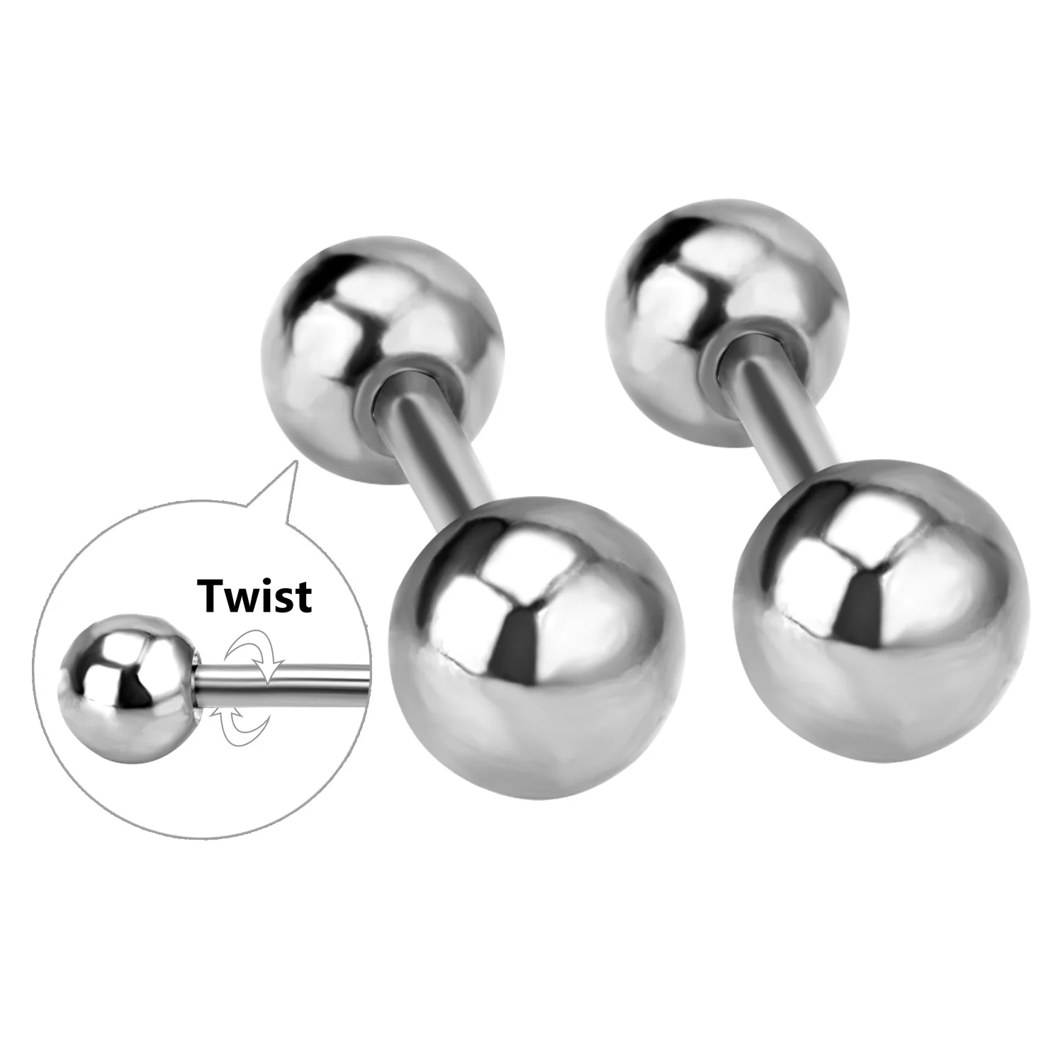 Wholesale Set of 12 Pairs Stainless Steel Ball Stud Earrings with Screw Back, Mixed Sizes