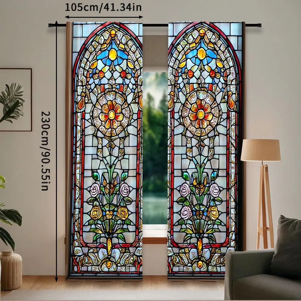 2Pcs European Chic Gothic Floral Curtains Colorful Curtains Suitable For Bedroom Bathroom Living Room Dining Room Study Room 4