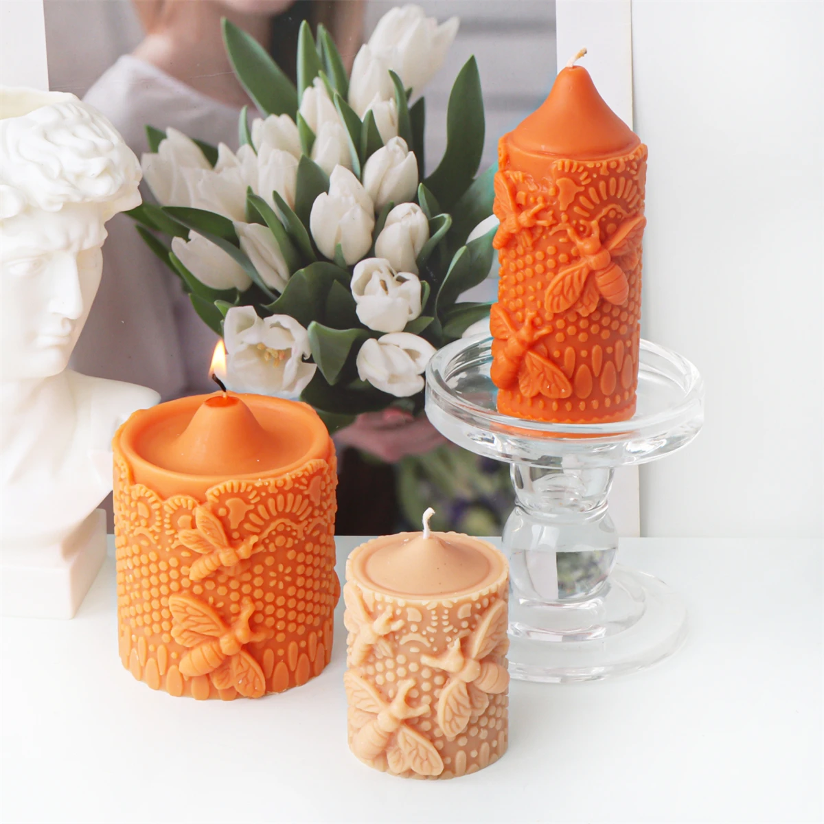 3D Bee Honeycomb Column Pillar Candle Molds Beehive Silicone Mould for Homemade Beeswax Aromatherapy Craft Soap Plaster Mold