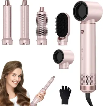 Asciugacapelli 5-in-1 Pettine elettrico per capelli Ioni negativi Spazzola per bigodino dritto Asciugacapelli Pettine ad aria Strumenti per lo styling dei capelli Set completo 1