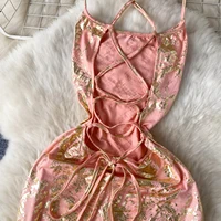 Foamlina Women Summer Sexy Spaghetti Strap Jumpsuits Fashion Sleeveless Backless Slim High Waist Floral Gilded Long Club Rompers - Image 6