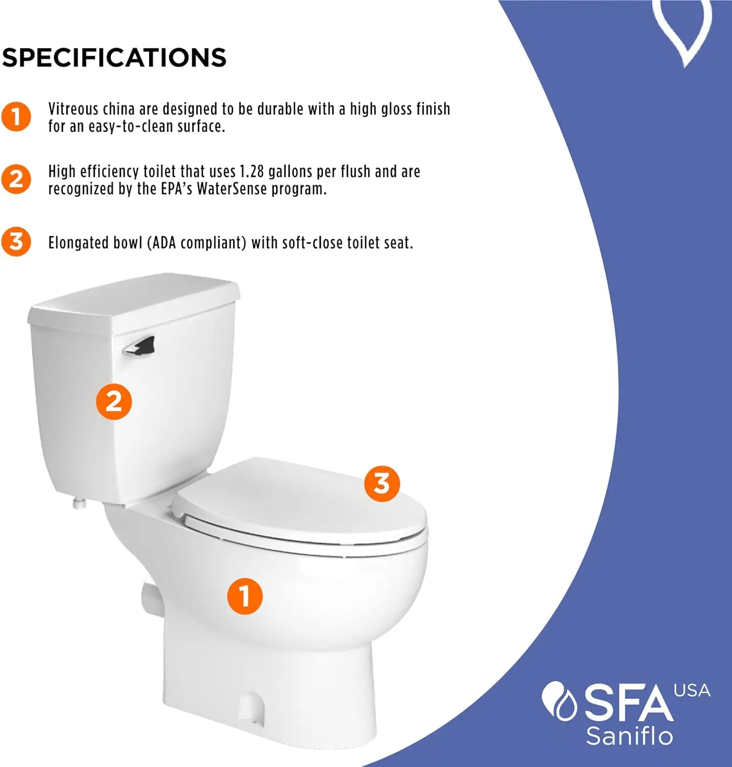 Saniaccess 3 + Toilet Bowl Elongated + Toilet Tank Bundle - Residential - WhiteMAKES MAINTENANCE A BREEZE 6