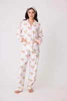 Women's Print Cotton Pajama Set Long Sleeve Autumn Winter Ladies Sleepwear 2 Pcs with Pant Single Breasted Pijama Suit Female - Image 2