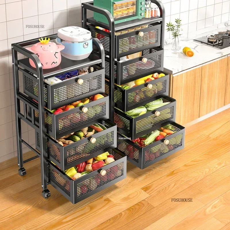 Drawer Type Fruit Basket Kitchen Trolleys Floor Storage Vegetable Rack Organizers Trolleys Multifunctional Rack Auxiliary Cart