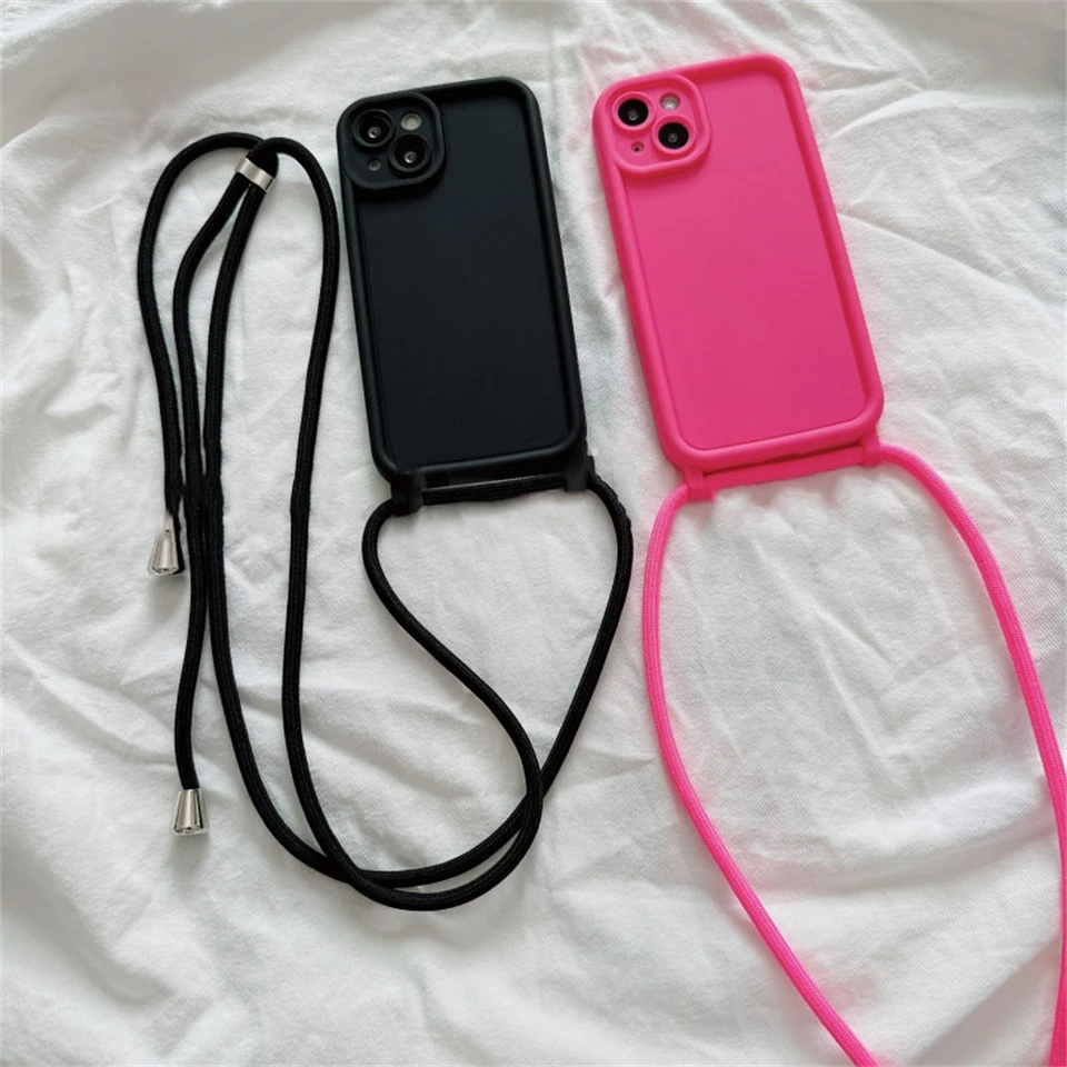 Acquista Custodia in silicone liquido di lusso con tracolla con cordino per collana per iPhone