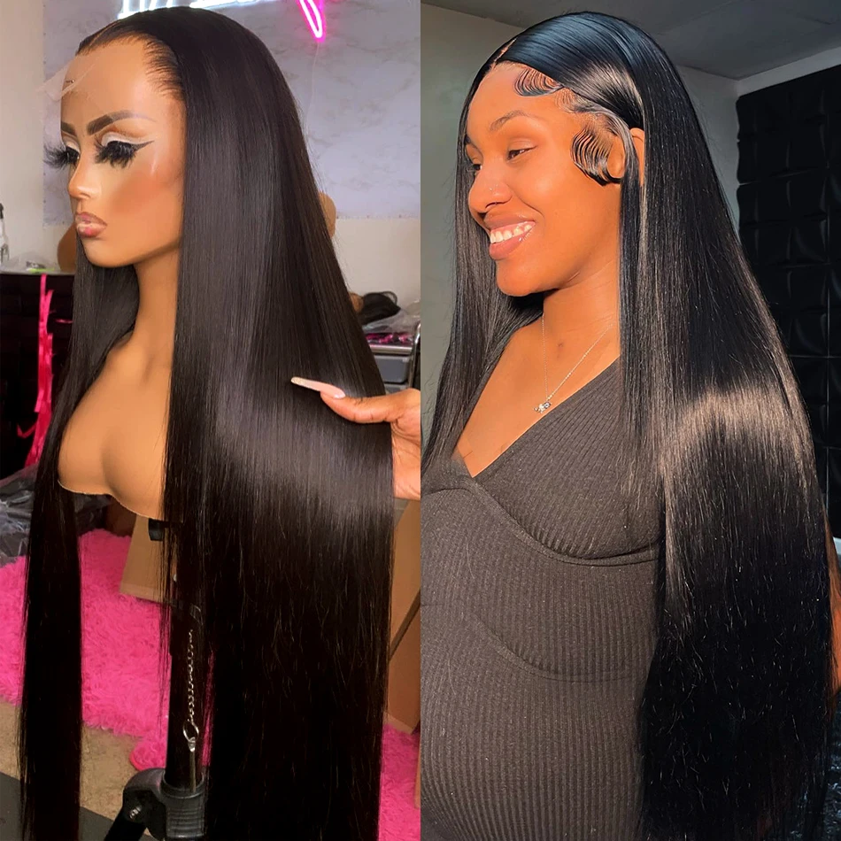 

26 Inch Long Soft Glueless Deep Part Preplucked 180 Density Silky Straight Natural Black Lace Front Wig For Women Babyhair Daily