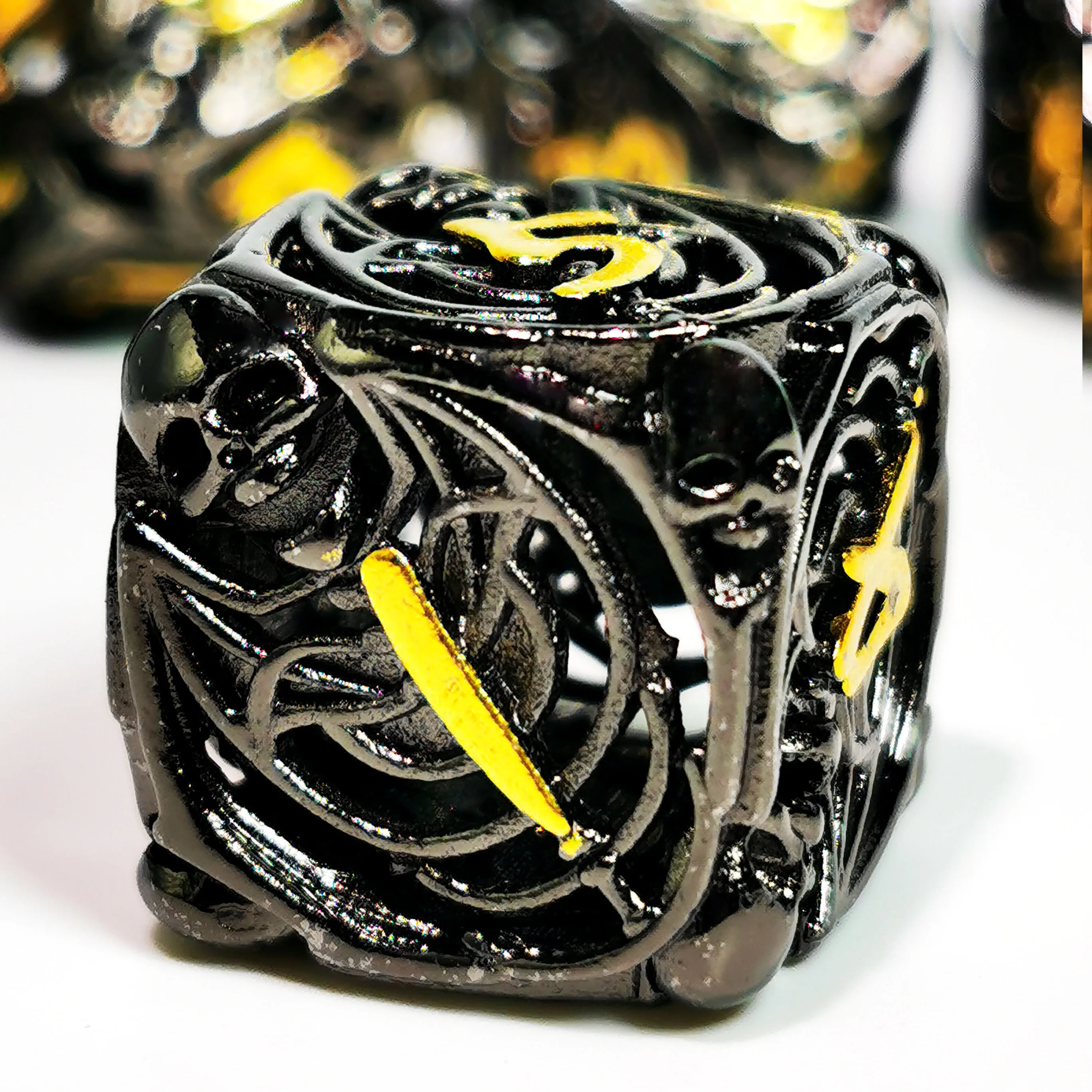 Metal DnD Dice Set - Hollow Skull Black Zinc Alloy 7pc Polyhedral Dice for Dungeons and Dragons RPG Games 2