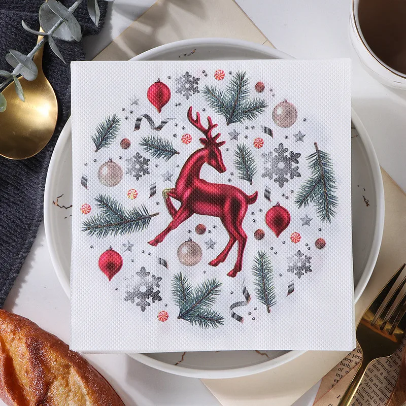 Christmas Series Printed Paper Disposable Dinner Table Napkin Tissues for Xmas Happy New Year Party Decoration 20Pcs/Lot