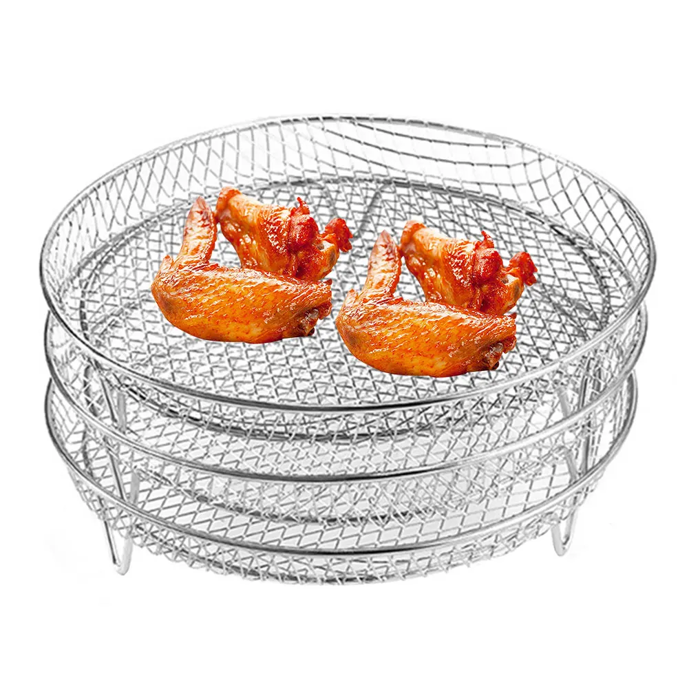 Air Fryer Rack 304 stainless steel Air Fryer Oven Grill Steamer 3 Layers Dehydrator Stand Stackable Mesh Grill Basket Air Fryer Accessories