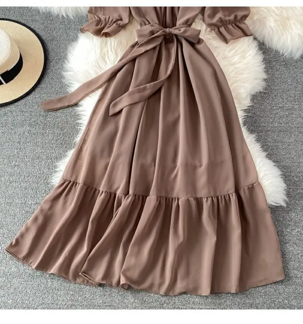 Beach Dress Women Sexy Off The Shoulder Slash Beach Chiffon Dresses Ladies Elegant A Line Bandage Party Dress Long Robe