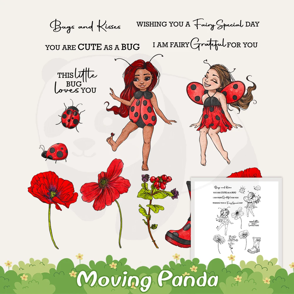 

Spring Flowers Beautiful Ladybug Girl Fairy Cutting Dies Clear Stamps DIY Scrapbooking Metal Dies Silicone Stamps For Cards