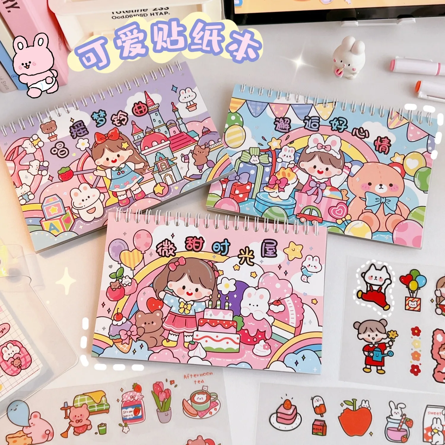 

3 pcs/lot Kawaii Rabbit Bear Girl Stickers Book Cute Decorative Stationery Sticker Scrapbooking DIY Diary wholesale Stick Label