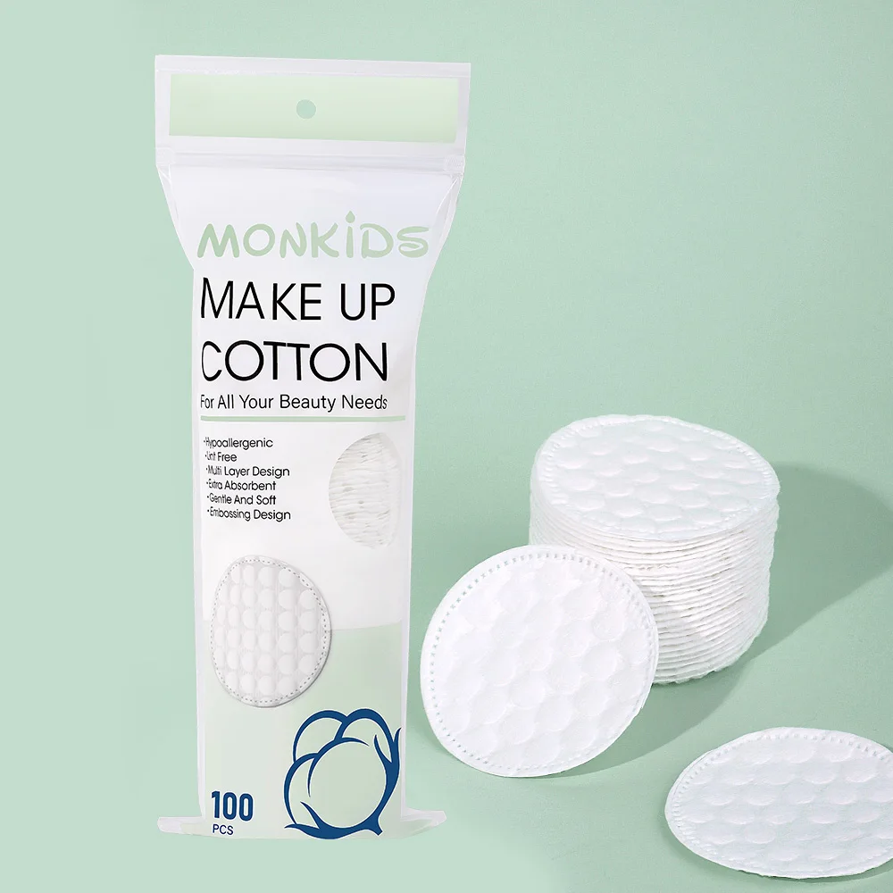 100pcs/200pcs soft and breathable round cotton pad with double-sided texture is used for daily facial cleaning and makeup remova 6
