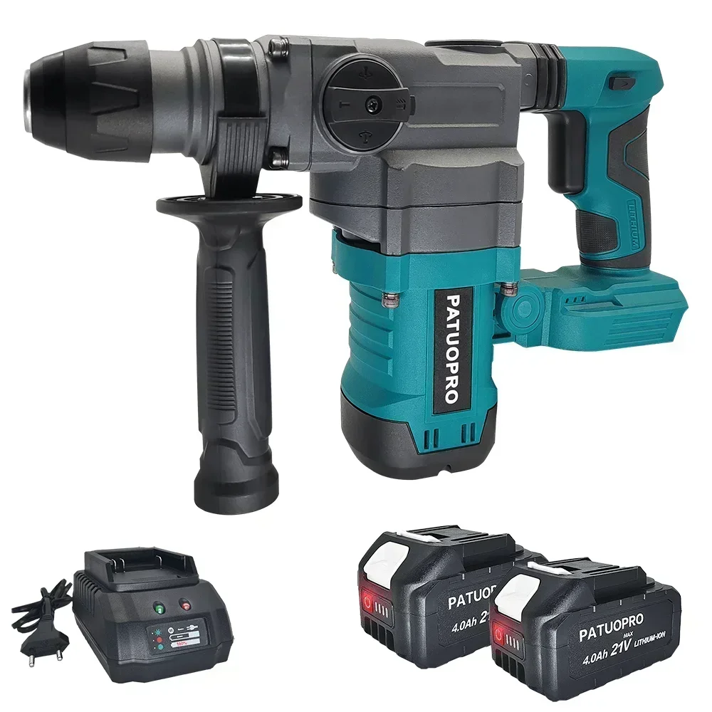 PATUOPRO Electric Cordless Impact Hammer Drill, Brushless Rechargeable Handheld Rotory 2280W Two Mode Fit Concrete Wood For Makita 18V Battery