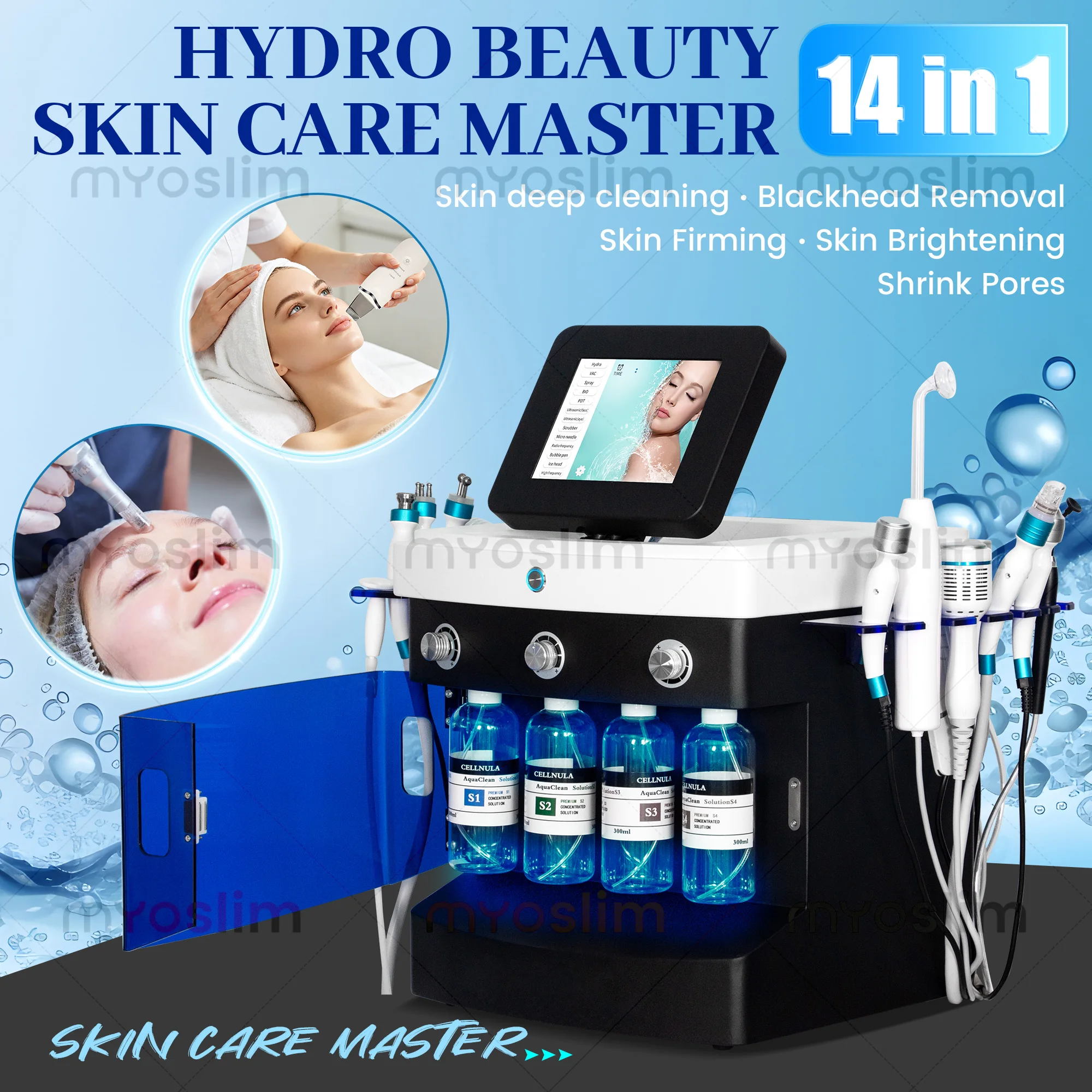 Máquina de Hidrodermoabrasión 14 en 1 con Pantalla Táctil, Múltiples Puntas, Peeling Acuático, Equipo Facial para Salón de Belleza, para una Limpieza Suave de la Superficie de la Piel