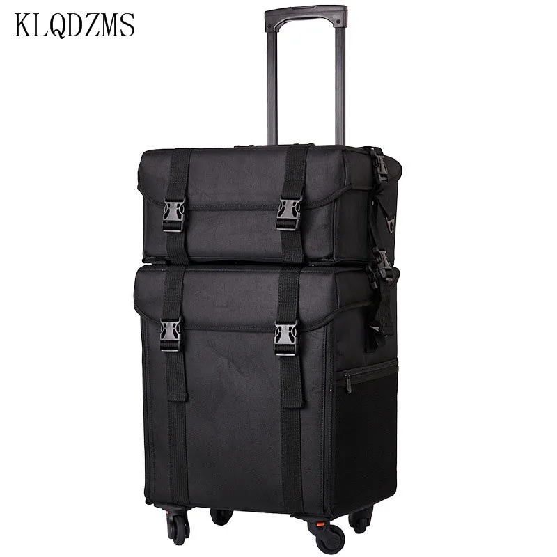 KLQDZMS Cosmetic Case 2-in-1 Split Oxford Cloth Trolley Case Beauty Nail Storage Tool Box Women's Embroidery with Makeup Box