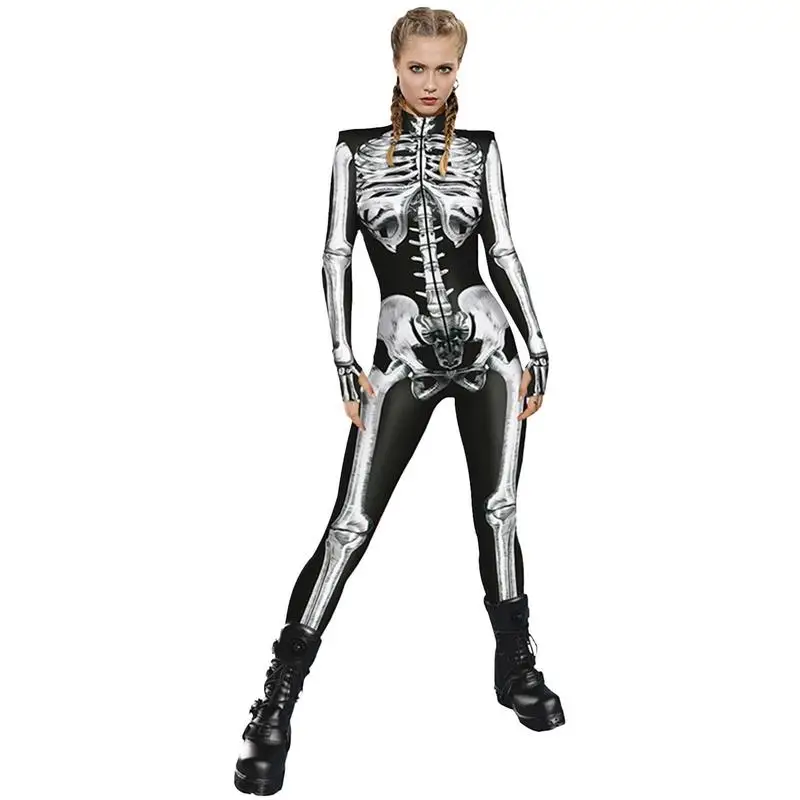 

Костюм для Хэллоуина Костюм Скелета, комбинезон-скелет, женский наряд, костюм для Хэллоуина с объемным рисунком скелета