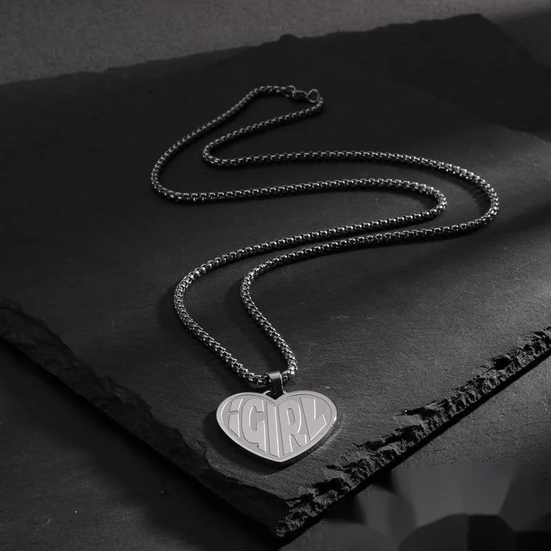 Einfache und coole Mädchenmode herzförmige Buchstabenohrringe Igirl Schlüsselbeinkette Hip-Hop Punk Style Halskette_voghion.com