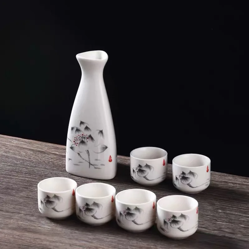 Boutique Wine Set 300ml 45ml 1 Pot 6 Cup Hats Sake Wine Set Ceramic Jug Vodka Spirits Gift Home Bar Ceramic Drinkware Decanter