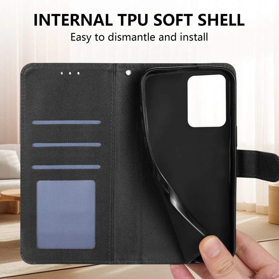 Leather Wallet Case with Card Slot and Photo Frame Stand, Magnetic Flip Design