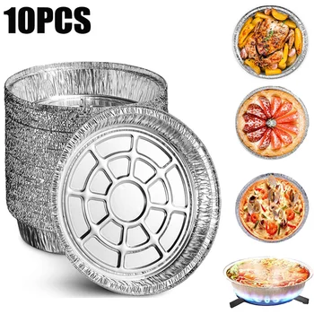 10pcs Oil-Proof Aluminum Foil Tin Box Air Fryer Disposable Paper Non-Stick Steaming Basket Kitchen Tool BBQ Drip Pan Tray