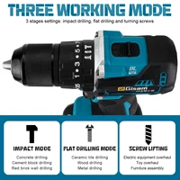 Perceuse à percussion électrique sans fil Gisam 13 mm 35+3 Torque Brushless, visseuse électrique, outil électrique compatible avec batterie Makita 18V 6