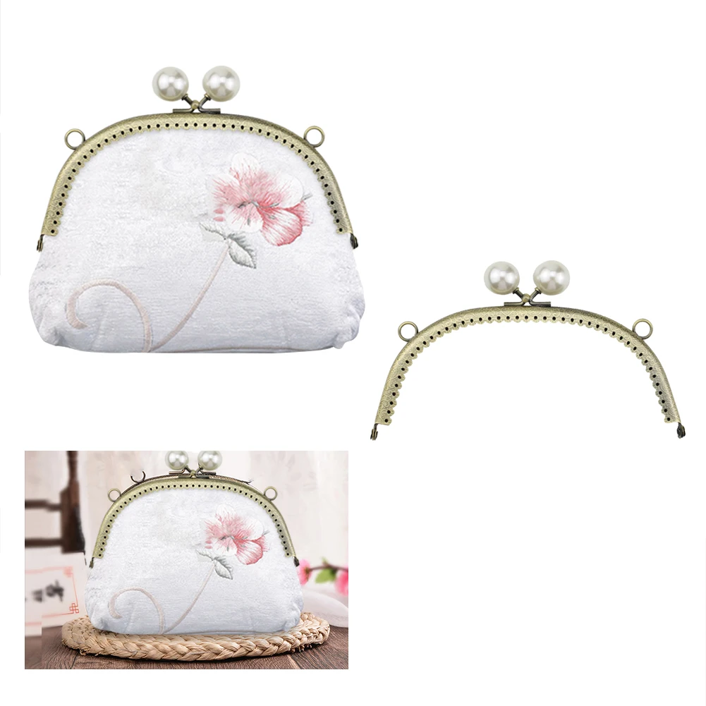 Pearl Flower Pattern Wallet Metal Handle Frame Arc Shaped DIY Clutch Purse Bag Kiss Clasp Lock Handbag Hardware Accessories |