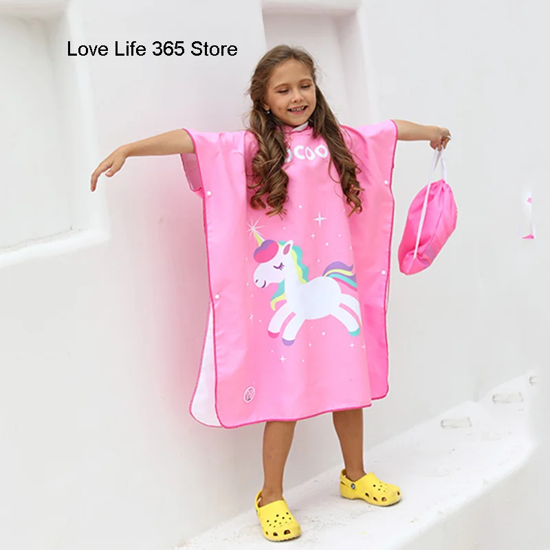

Cartoon Unicorn Hooded Cloak Beach Cape Bath Towel Microfiber Quick Dry Bath Towel Wetsuit Kids Poncho Bathrobe For Swim Surf