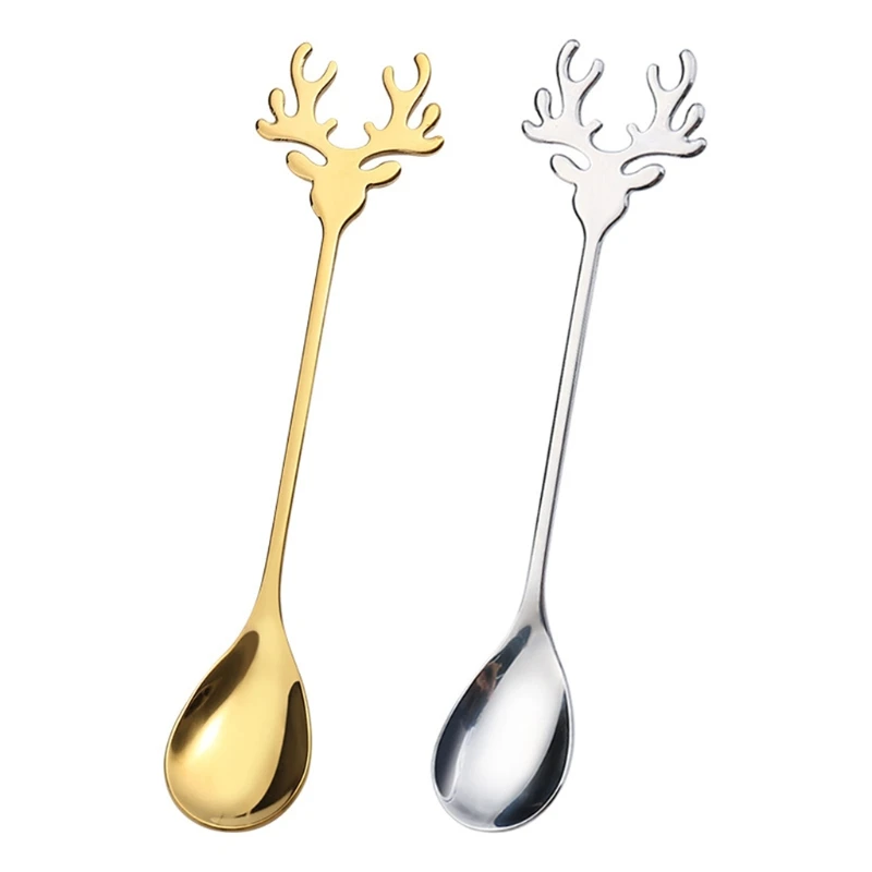 

Stainless Steel Cartoon Christmas Elk Spoon Deer for Head Mini Ice Cream Spoons Coffee Dessert Stirring Spoon