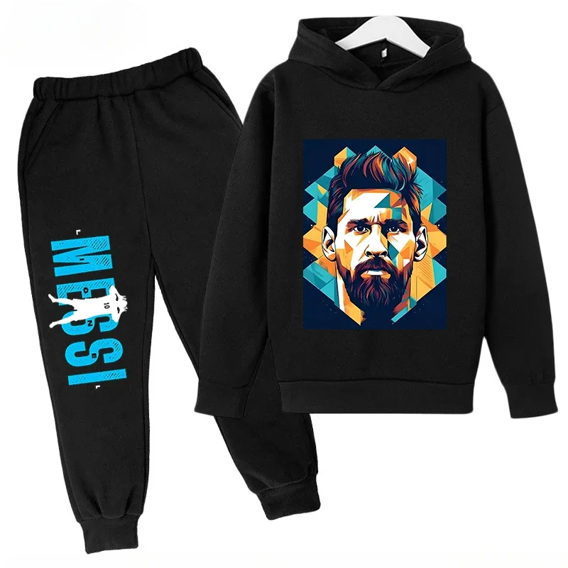thumbnail image 1 of Conjunto de sudadera con capucha para niños y pantalones deportivos de 2 piezas para niños y niñas Ropa infantil con estampado de Messi Ropa de bebé, 1 of 5