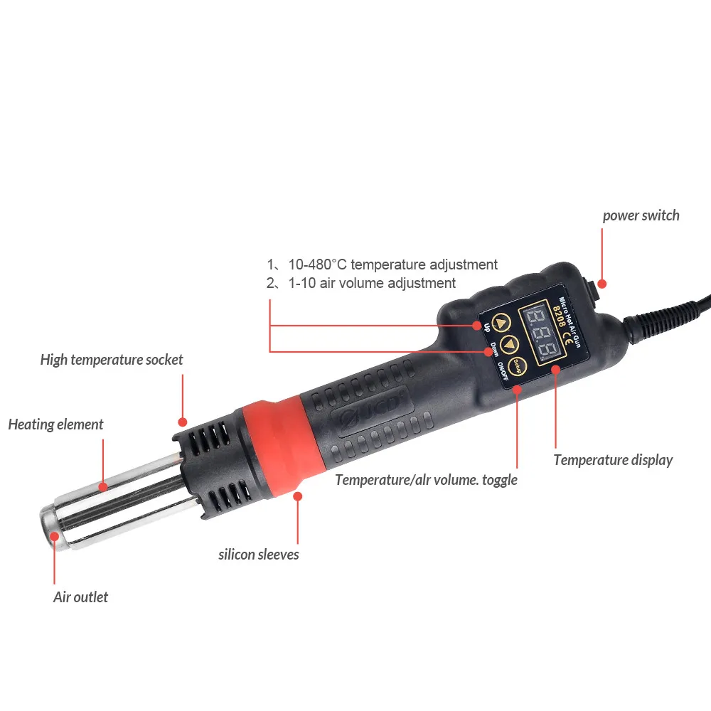 QHTITEC 8208 Kit Micro Heat Gun Rework Soldering Air Station LCD Digital Hair Dryer 220V 110V For BGA SMD Hot Air Soldering Tool 2