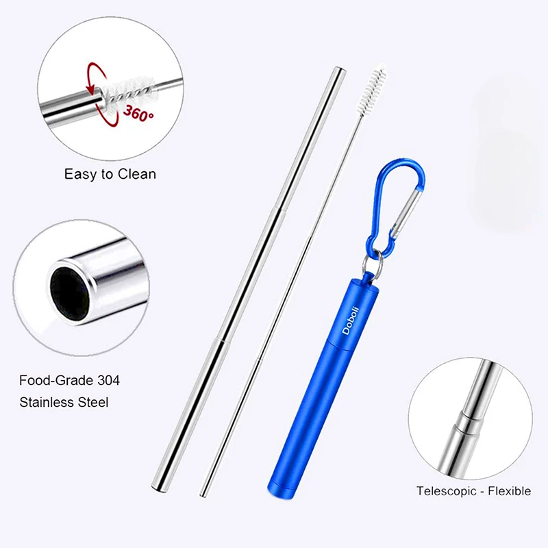 Eco-Friendly Portable Telescopic Stainless Steel Straw Set with Cleaning Brush and Case