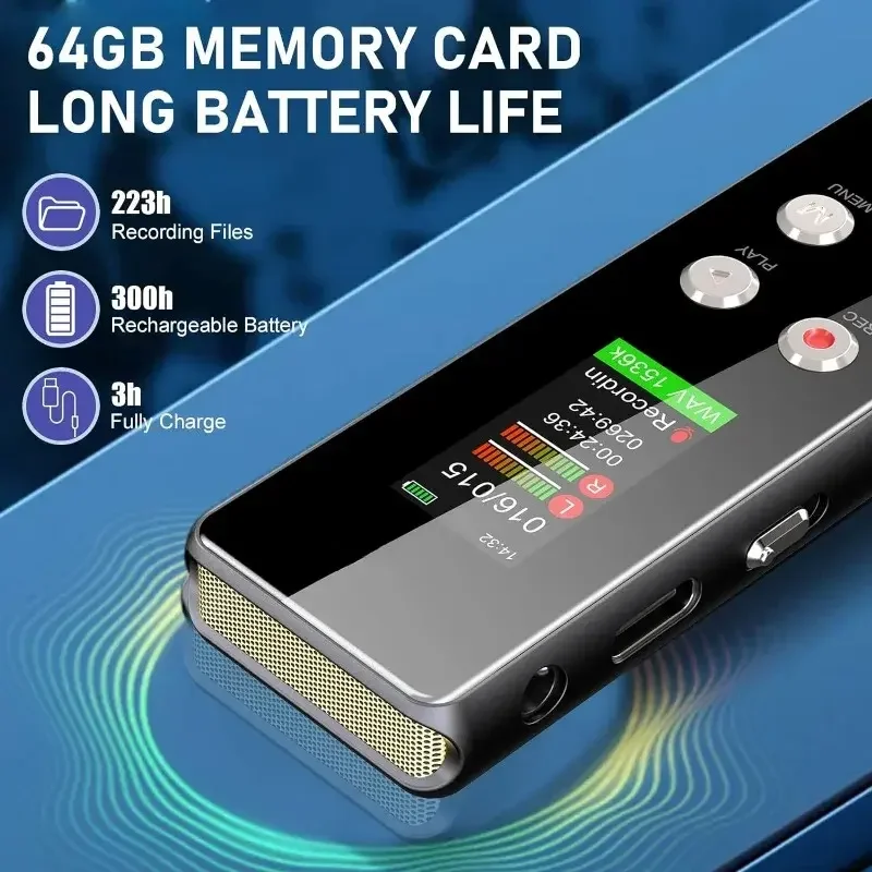 V01 64GB 0.96'' Screen Digital Voice Recorder with Playback,1536 Kbps HD Voice Activated Recorder for Meetings