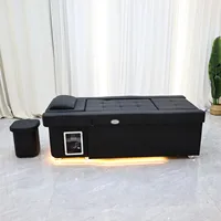 Fauteuil de massage des pieds en cuir noir moderne, station 2-en-1 pour lavage des cheveux et bain de pieds, fauteuil de massage des pieds électrique avec éclairage LED 6