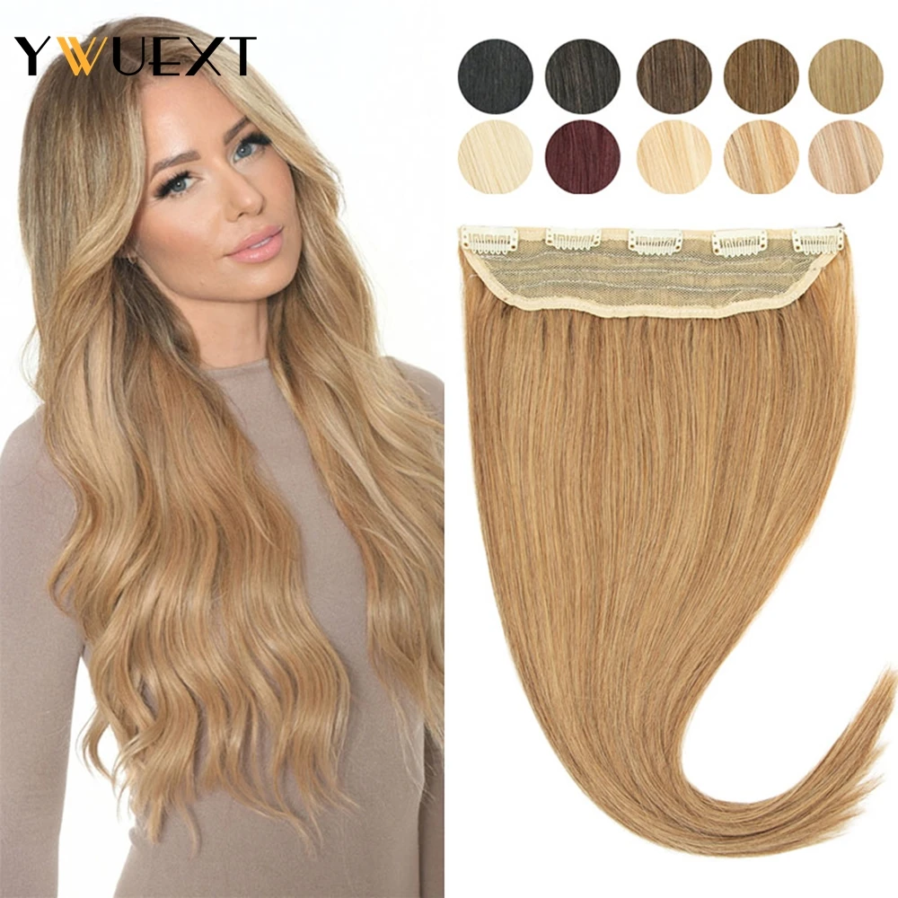 

YWUEXT Clip In One Piece Human Hair Extensions 100% Remy Human Hair Weft Natural Silk Straight Hairpiece